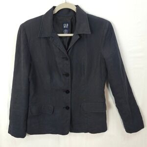 Gap Linen Blazer Tailored Jacket Navy Women 6 Button Up Office‎ Chic Minimalist
